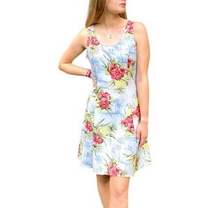 Tommy Bahama Silk Hawaiian Dress Floral Pineapple Print Sleeveless side zip sz 8
